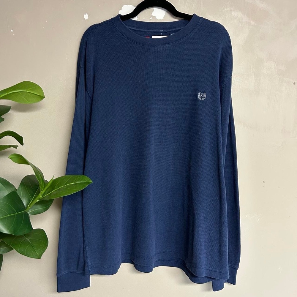 Chaps Mens XL Navy Blue Waffle Knit Thermal Shirt Y2K Long Sleeve Crewneck
